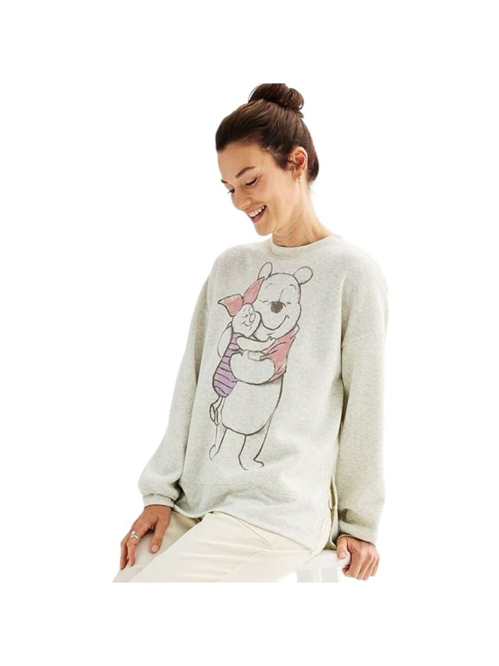 Hybrid Apparel Winnie the Pooh Heather Grey Pink Sweatshirt M